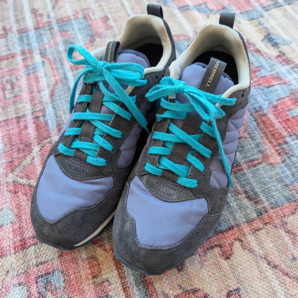Gray and Blue Sneakers with Teal Laces